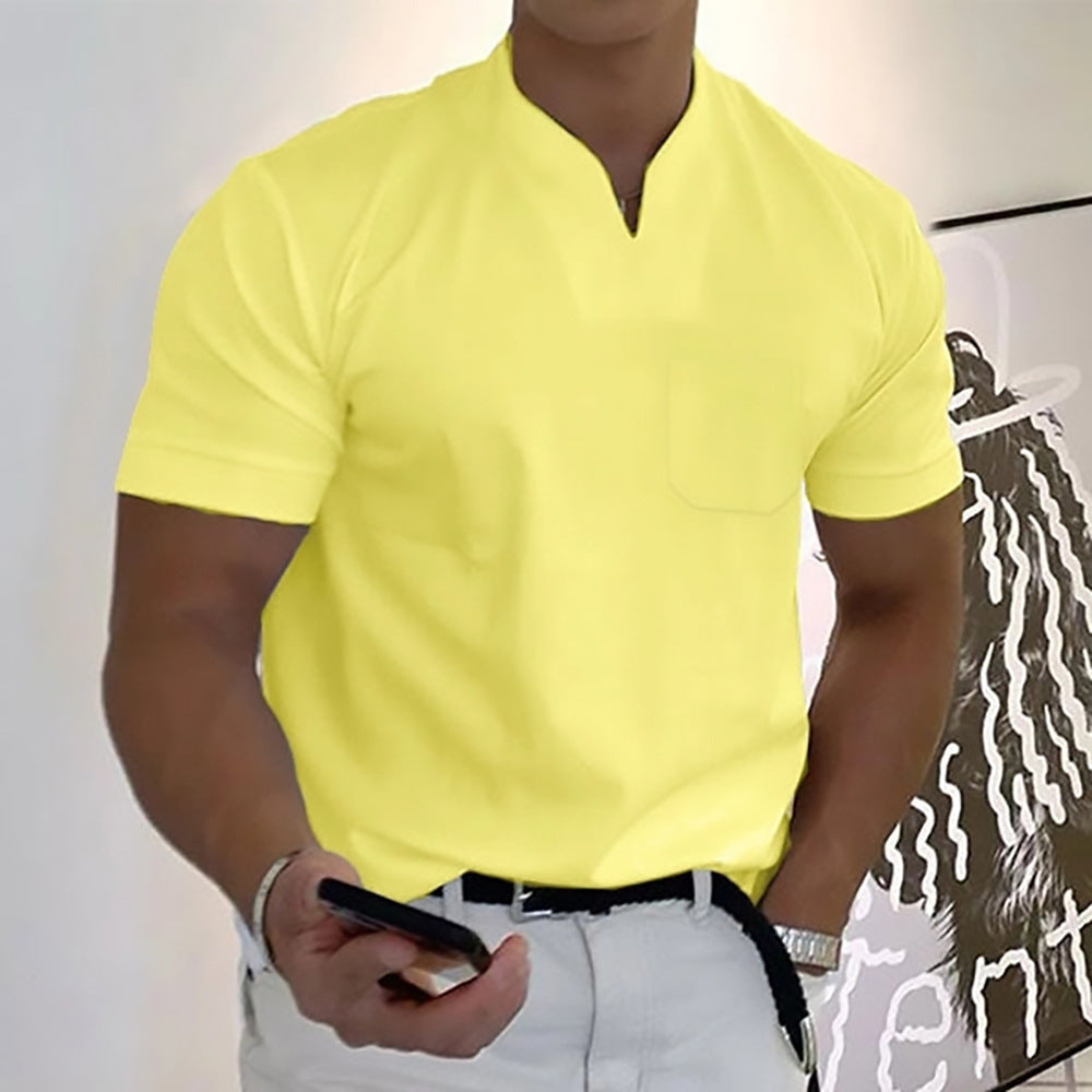 Summer Short Sleeve Shirt Men Fitness Plus Size Sports T-Shirt Elastic Cotton Pocket - TWENTY ONE SEVEN
