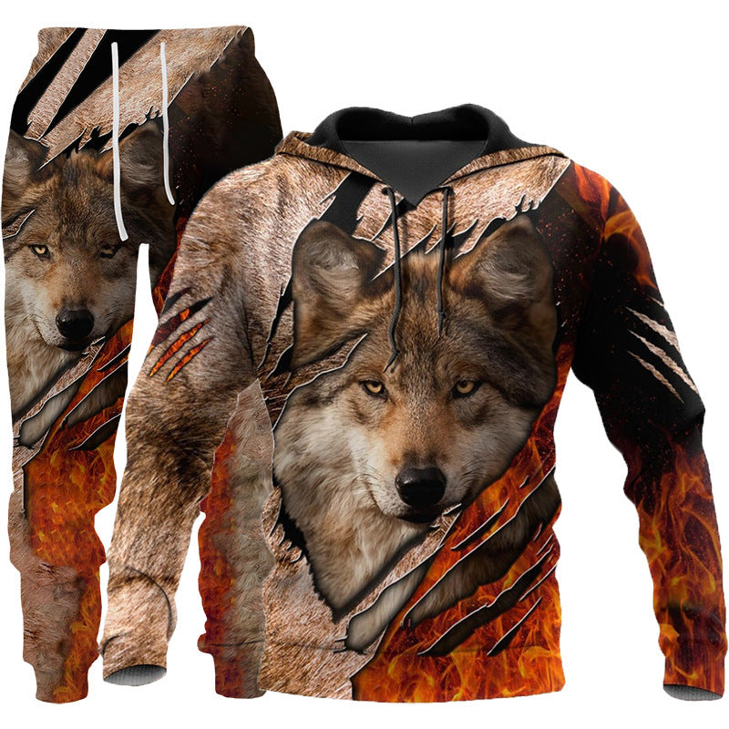 3D Wolf Tracksuit for Men - Hooded Sweatsuit Two Piece Sportswear Jogging Set for Fitness and Outdoors
