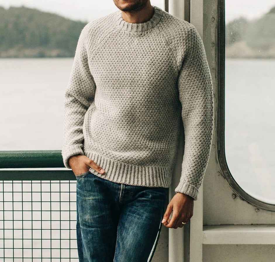 Men's Winter Pullover Sweater Casual Solid Color Round Neck Knitted Top