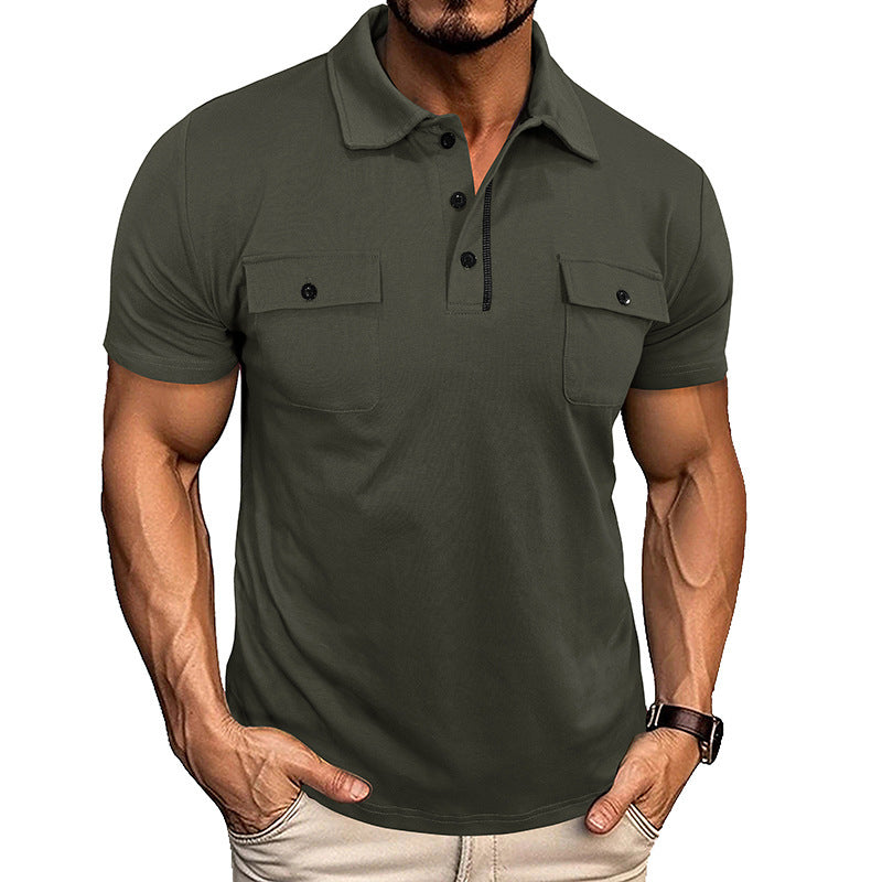 Lapel Short Sleeve Outdoor Pocket Polo Shirt T-shirt Men Clothing - TWENTY ONE SEVEN