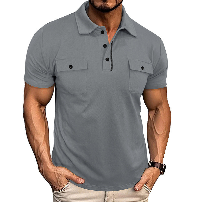 Lapel Short Sleeve Outdoor Pocket Polo Shirt T-shirt Men Clothing - TWENTY ONE SEVEN