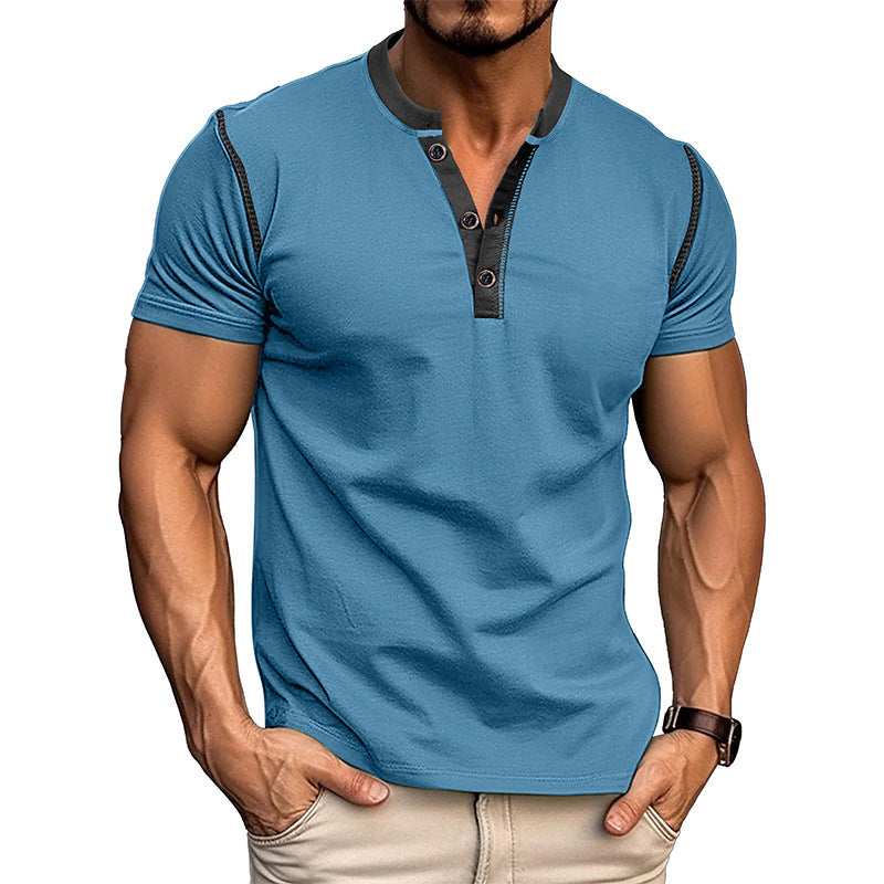 Fashion Short-sleeved Polo Shirt Summer Button V-neck T-shirt Tops Mens Clothing - TWENTY ONE SEVEN