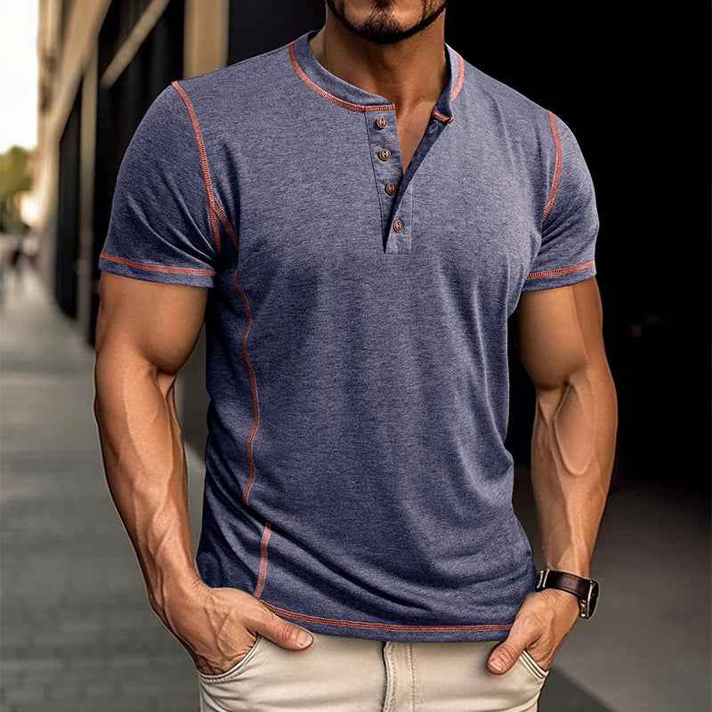 Men's Summer Polo Shirt Short Sleeve Solid Color Tops with Button