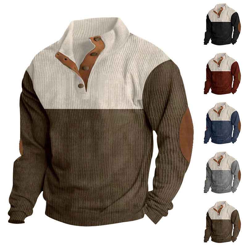 Men's Colorblock Pullover Sweatshirt - Casual Long Sleeve Stand-Collar Loose Top