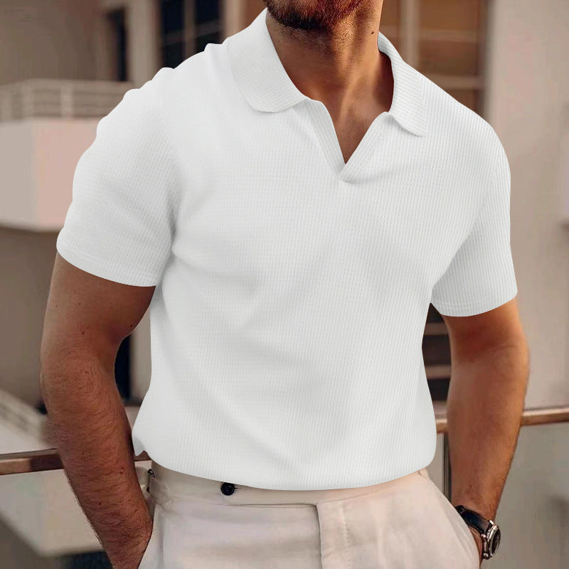 Polo Shirt Lapel V-neck Waffle Short Sleeve Men's T-shirt - TWENTY ONE SEVEN