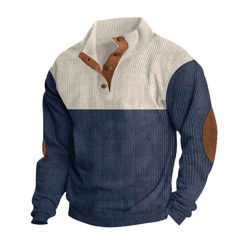 Men's Colorblock Pullover Sweatshirt - Casual Long Sleeve Stand-Collar Loose Top
