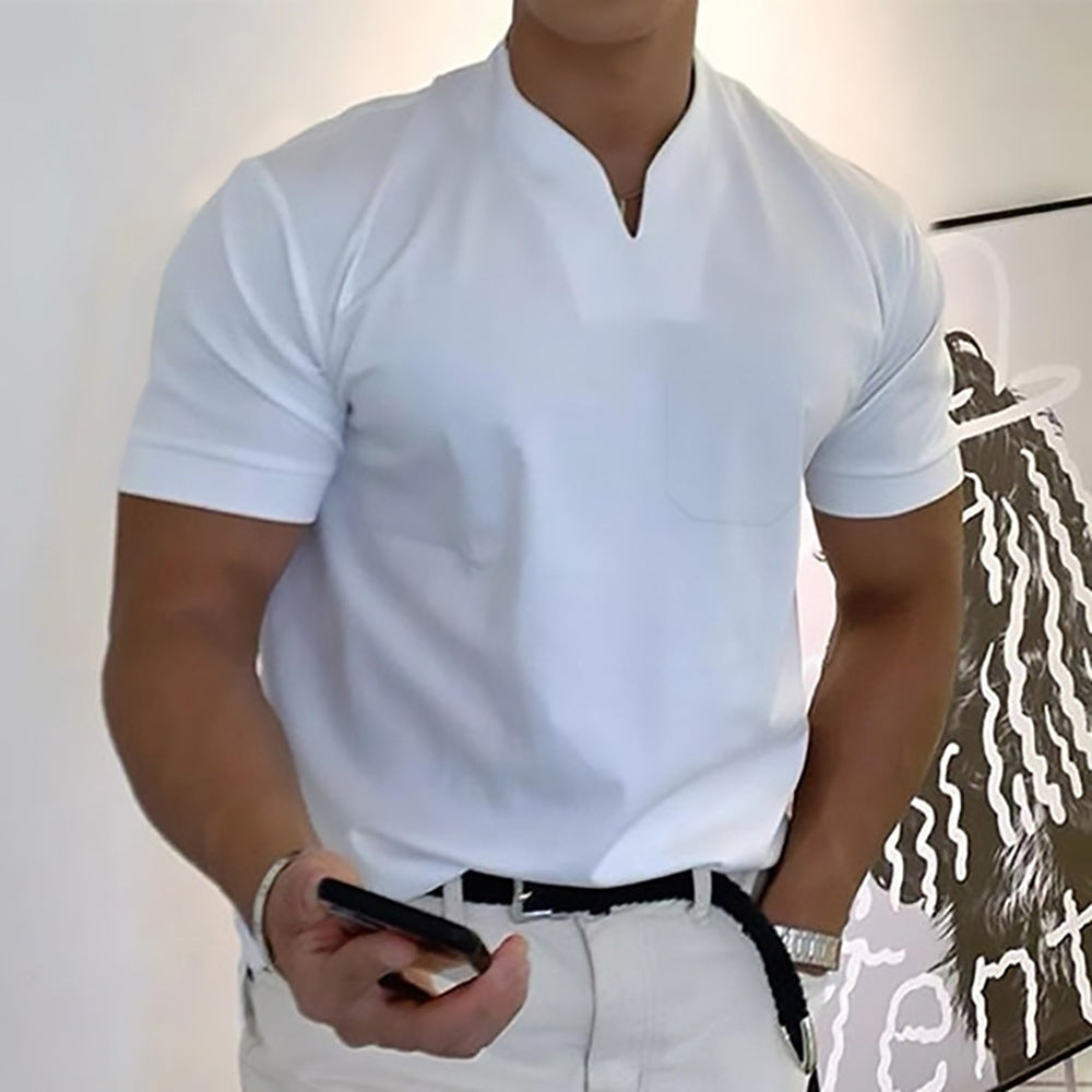 Summer Short Sleeve Shirt Men Fitness Plus Size Sports T-Shirt Elastic Cotton Pocket - TWENTY ONE SEVEN