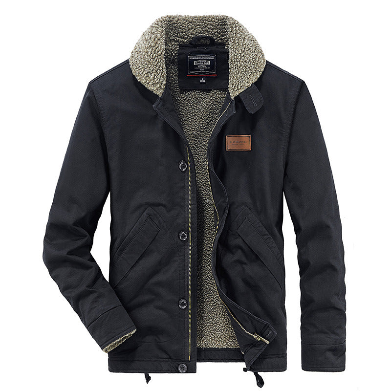 Lamb Wool Coat Men's Fleece Lined Padded Warm Cotton Jacket - Perfect for Winter