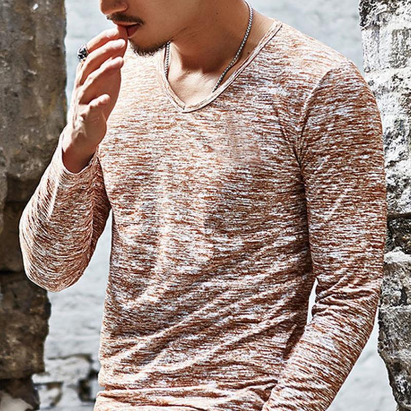 Long Sleeve T-Shirt Men Spring Autumn Fashion Round-Neck Slim Fit T-Shirt - TWENTY ONE SEVEN