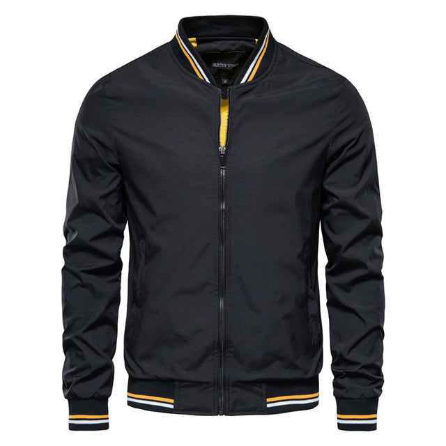 Men's Striped Zip-up Jacket - Casual Sports Outerwear with Pockets for Spring and Fall