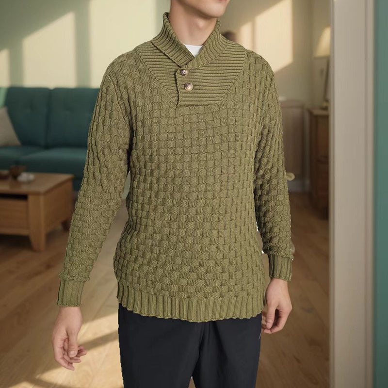 Men's Slim Turtleneck Sweater With Button Design Fashion Casual Solid Color Pullover Top Clothing - TWENTY ONE SEVEN