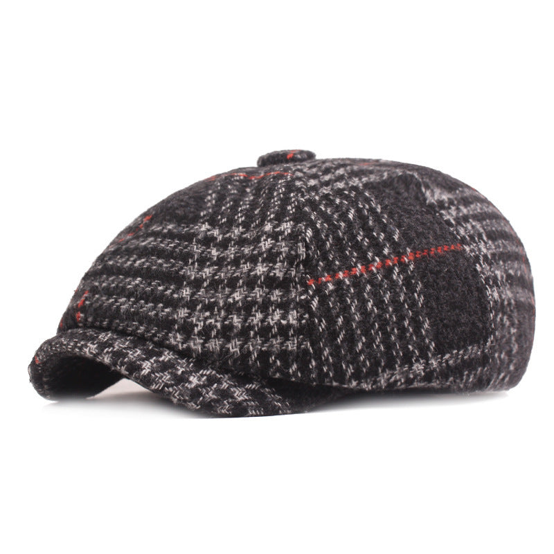 Autumn Winter Men's Plaid Beret Cap Thickened Hat