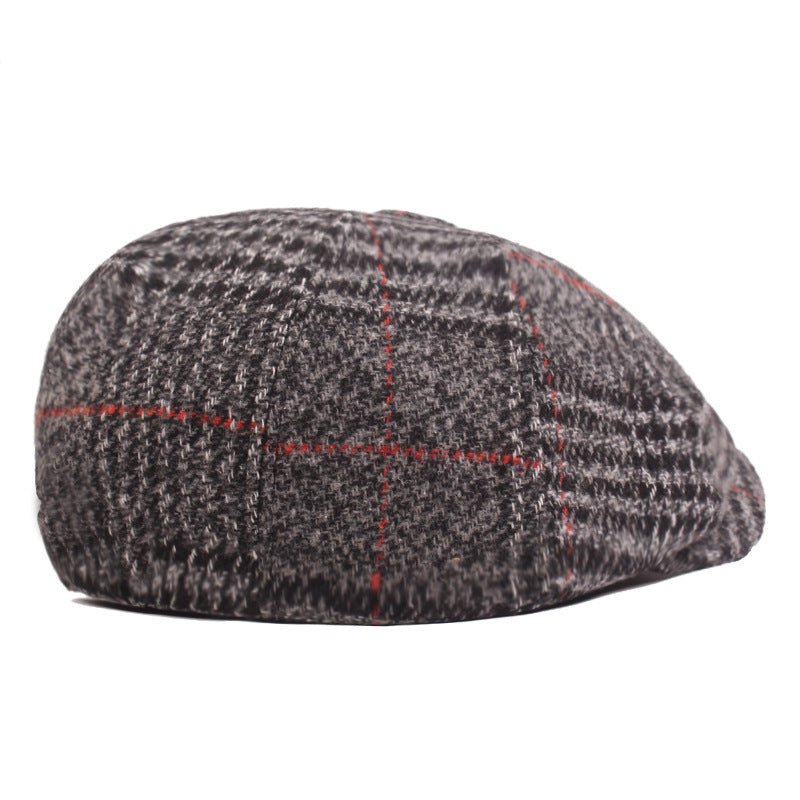 Autumn Winter Men's Plaid Beret Cap Thickened Hat