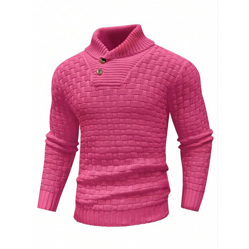 Men's Slim Turtleneck Sweater With Button Design Fashion Casual Solid Color Pullover Top Clothing - TWENTY ONE SEVEN