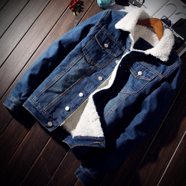 Denim Bomber Jacket Men Black High Quality Fleece Winter Oversized Jeans Jacket