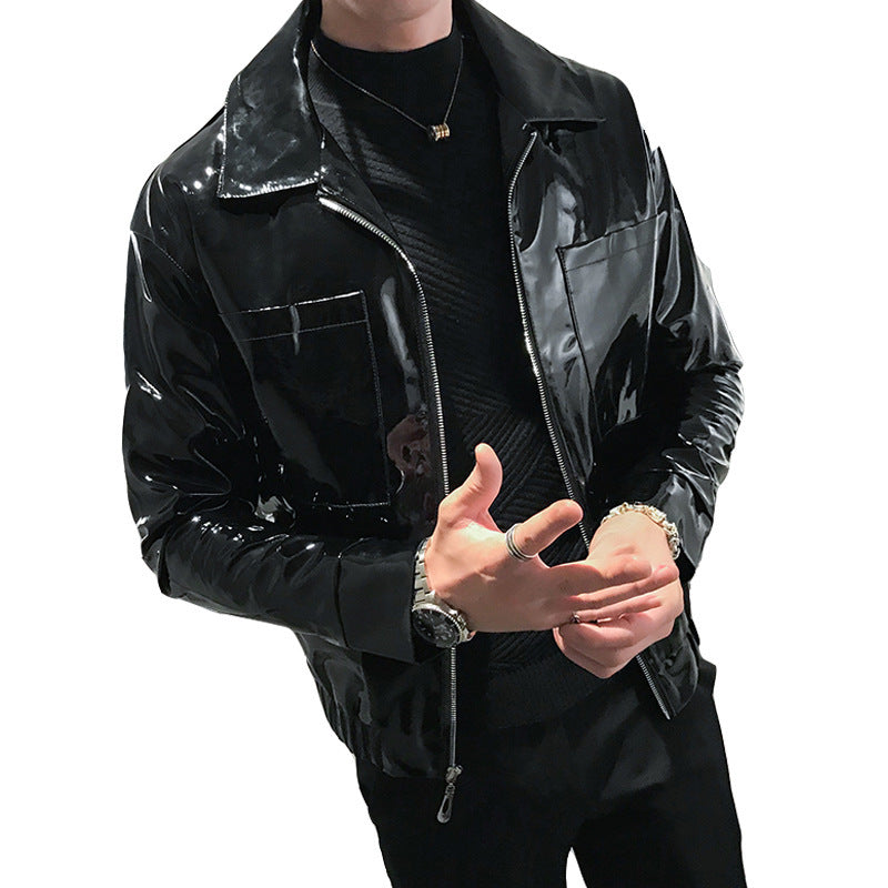Handsome Motorcycle Leather Jacket - PU Leather Lapel Design