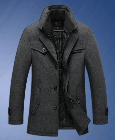 Autumn Winter Men's Winter Windbreaker Coat Thick Double Collar Wool Long Section