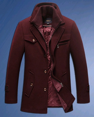 Autumn Winter Men's Winter Windbreaker Coat Thick Double Collar Wool Long Section