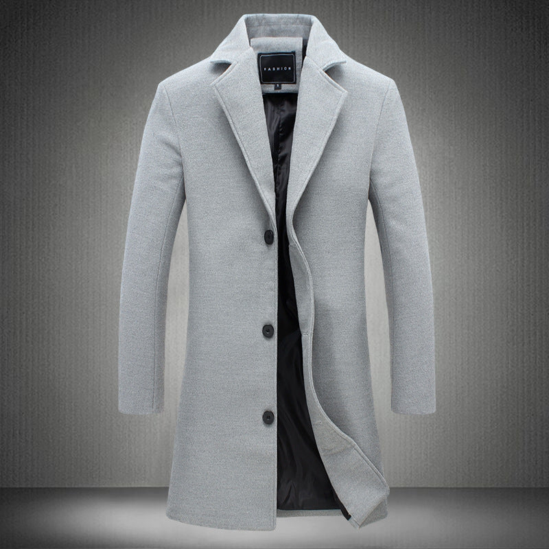 Autumn Winter Mens Woolen Coats Solid Color Casual Business Wear