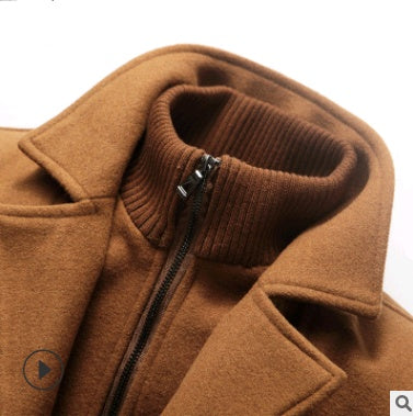 Autumn Winter Men's Winter Windbreaker Coat Thick Double Collar Wool Long Section