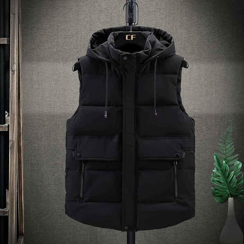 Men's Down Hooded Vest - Cotton Jacket Waistcoat for Students