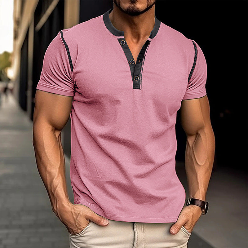 Fashion Short-sleeved Polo Shirt Summer Button V-neck T-shirt Tops Mens Clothing - TWENTY ONE SEVEN