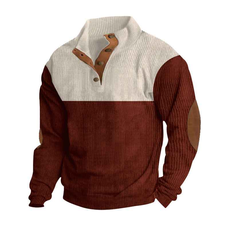 Men's Colorblock Pullover Sweatshirt - Casual Long Sleeve Stand-Collar Loose Top