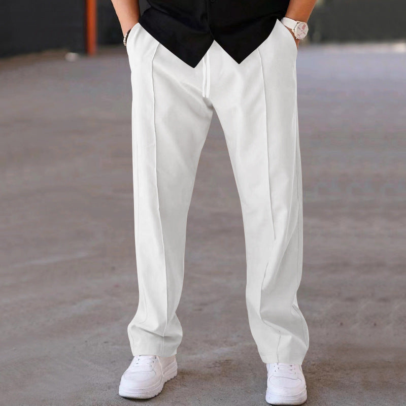 Men's Casual Loose Trousers Sports Straight Pants with Drawstring Design