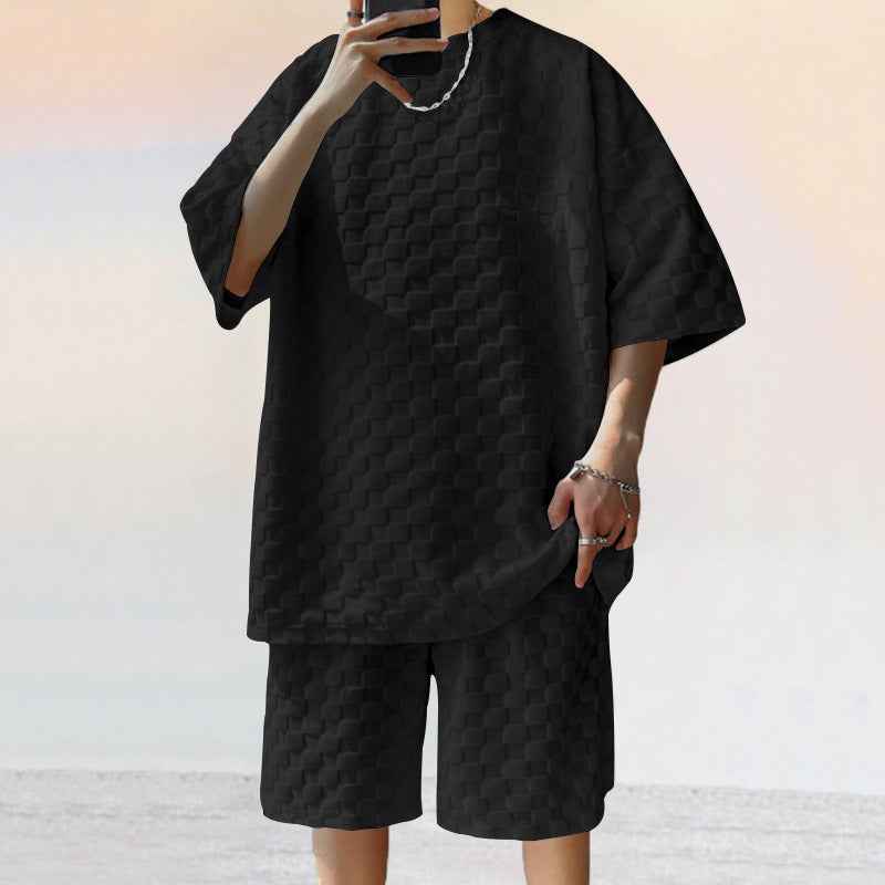 Jacquard Plaid Shorts Suit – Loose Straight Casual Style