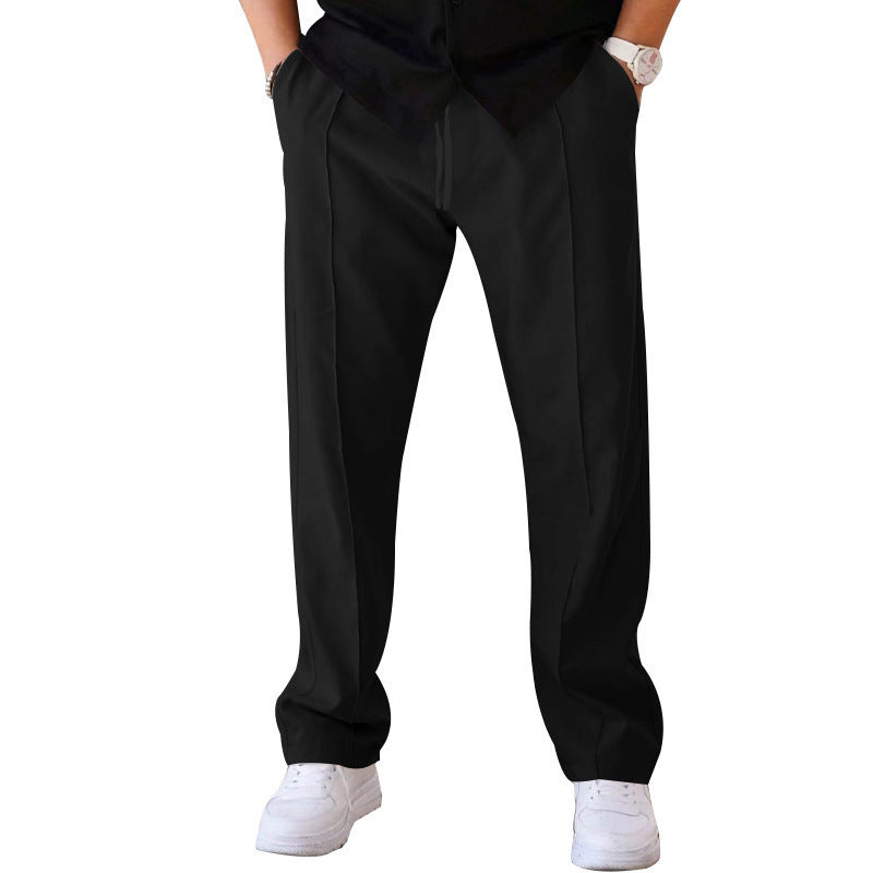 Men's Casual Loose Trousers Sports Straight Pants with Drawstring Design