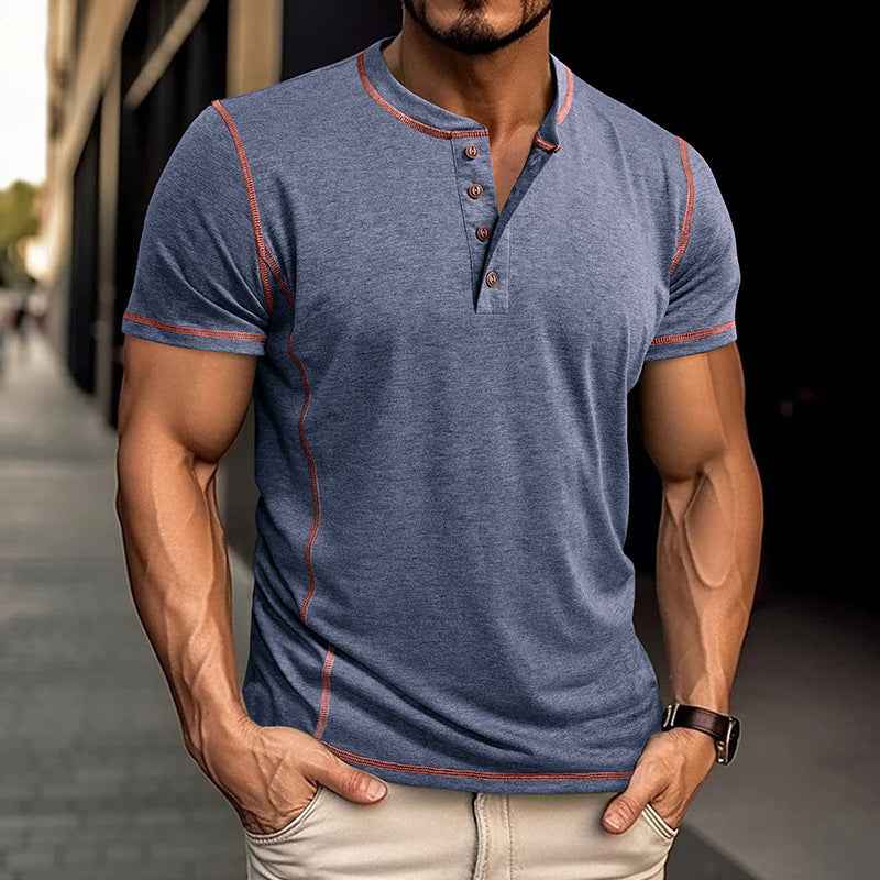 Men's Summer Polo Shirt Short Sleeve Solid Color Tops with Button