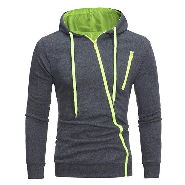 Diagonal Zipper Hooded Sweater Solid Color for Men
