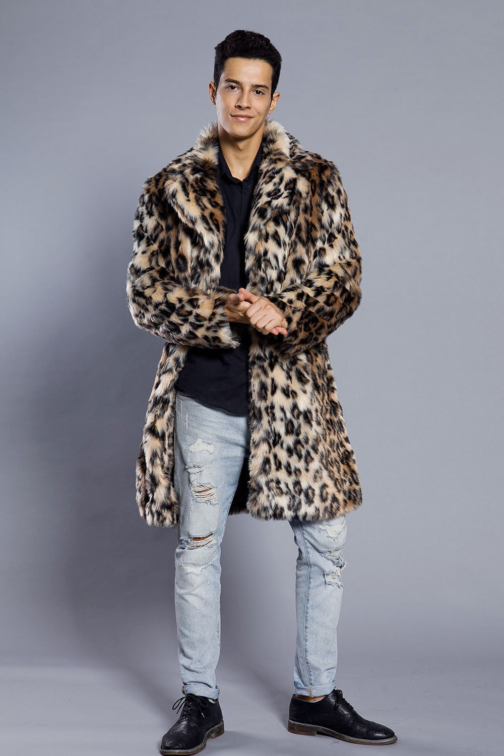 Leopard Print Men's Coat - Europe & US Stylish Warm Fur Suit Collar Coat for Men