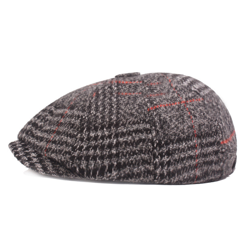 Autumn Winter Men's Plaid Beret Cap Thickened Hat