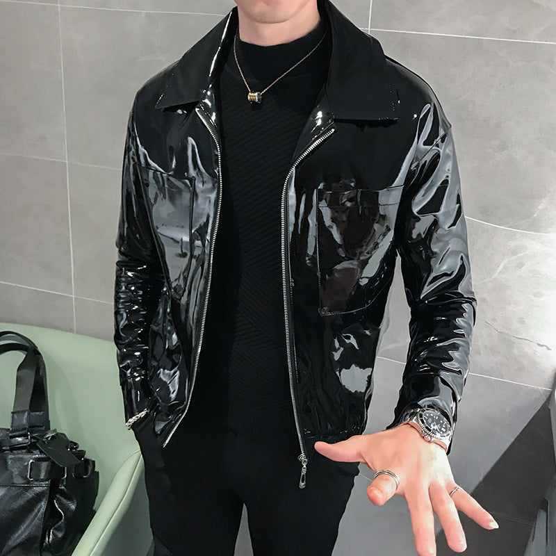 Handsome Motorcycle Leather Jacket - PU Leather Lapel Design