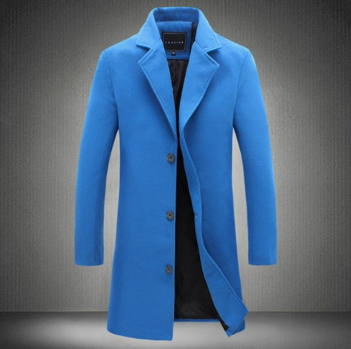 Autumn Winter Mens Woolen Coats Solid Color Casual Business Wear