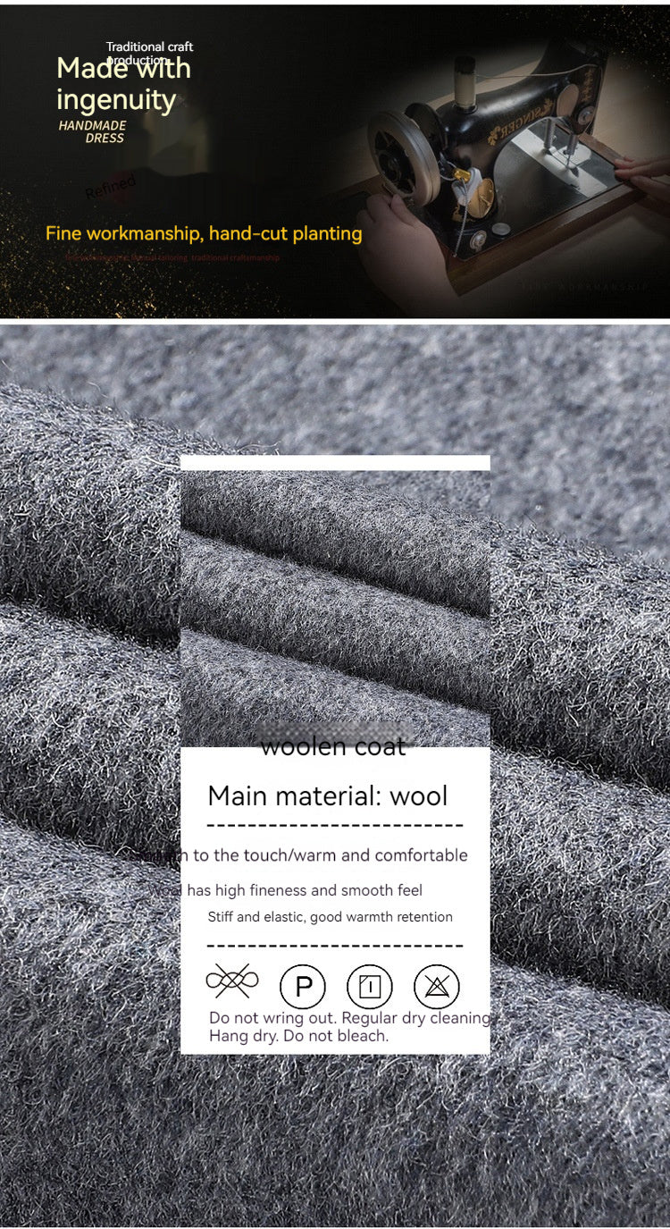 Autumn Winter Woolen Coat Overknee Long Double Breasted Oblique Pocket