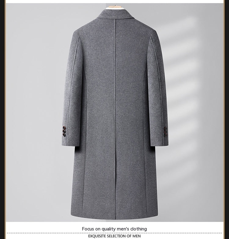 Autumn Winter Woolen Coat Overknee Long Double Breasted Oblique Pocket