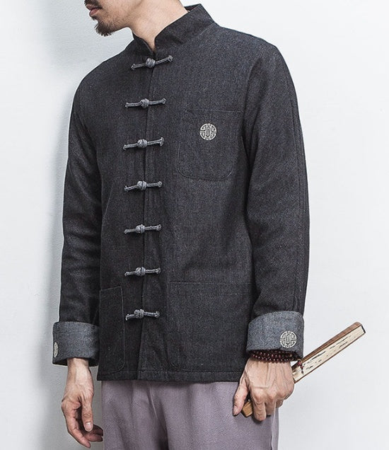 Retro Fashion Hanfu Denim Jacket Cheongsam Top Shirt