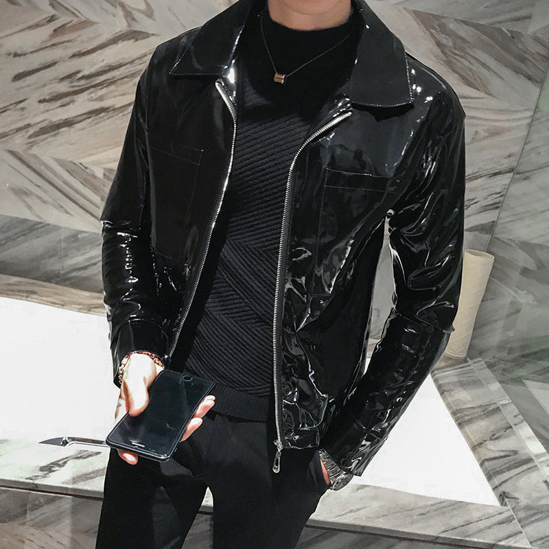 Handsome Motorcycle Leather Jacket - PU Leather Lapel Design