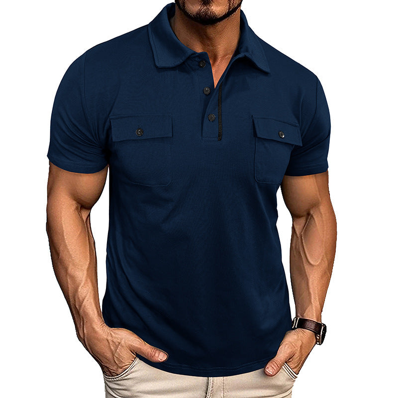 Lapel Short Sleeve Outdoor Pocket Polo Shirt T-shirt Men Clothing - TWENTY ONE SEVEN