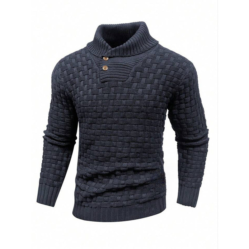Men's Slim Turtleneck Sweater With Button Design Fashion Casual Solid Color Pullover Top Clothing - TWENTY ONE SEVEN