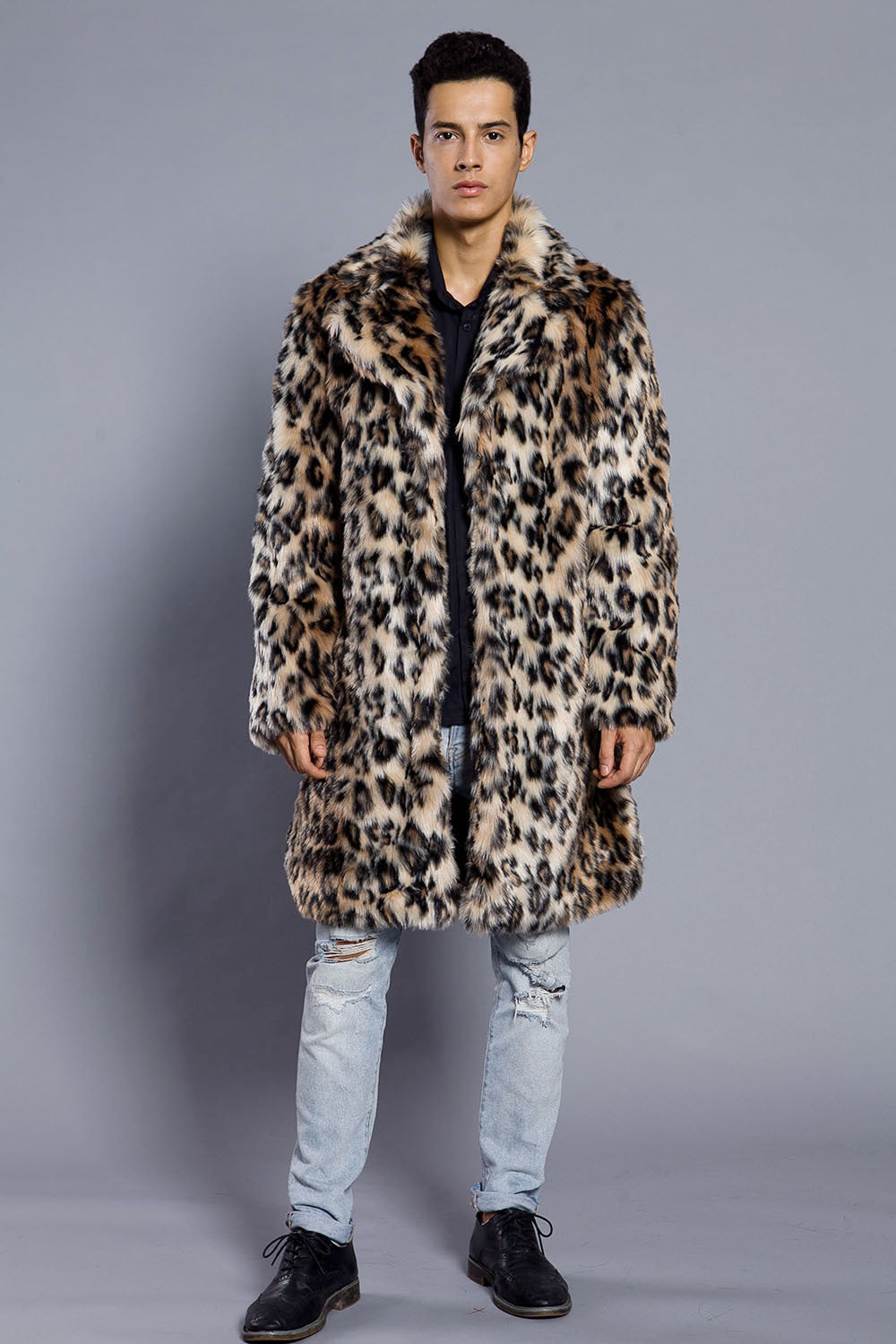 Leopard Print Men's Coat - Europe & US Stylish Warm Fur Suit Collar Coat for Men