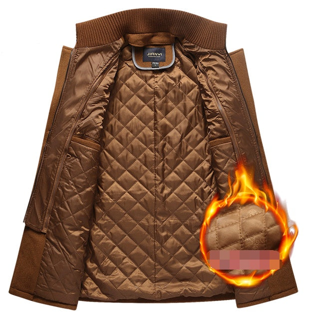 Autumn Winter Men's Winter Windbreaker Coat Thick Double Collar Wool Long Section