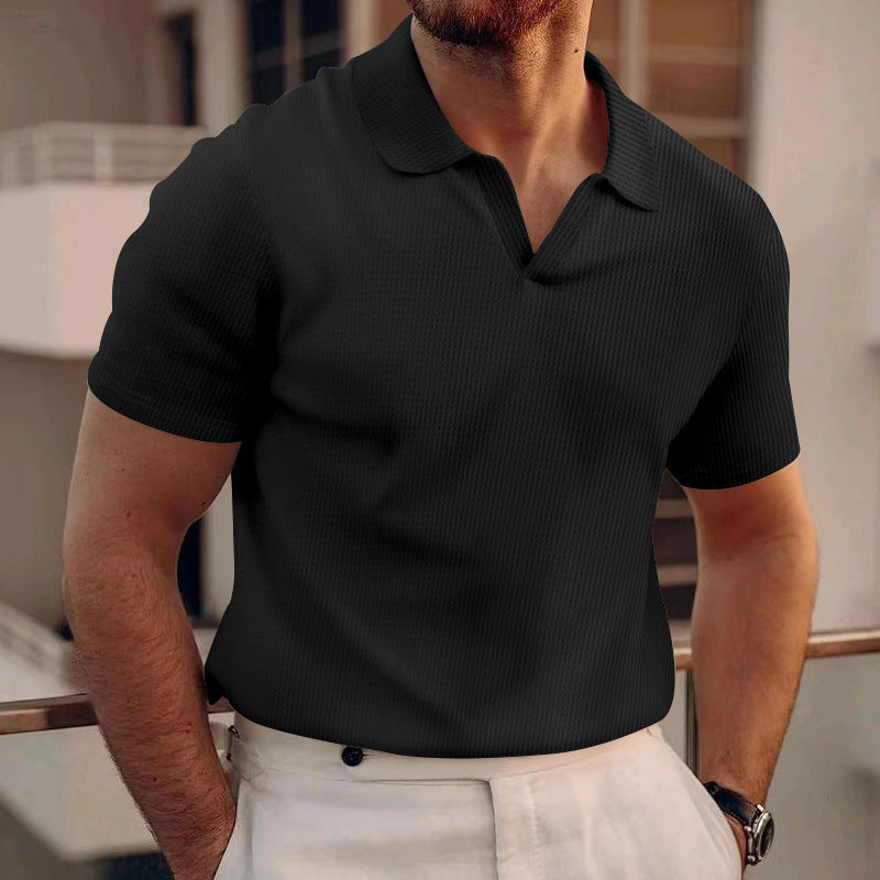 Polo Shirt Lapel V-neck Waffle Short Sleeve Men's T-shirt - TWENTY ONE SEVEN