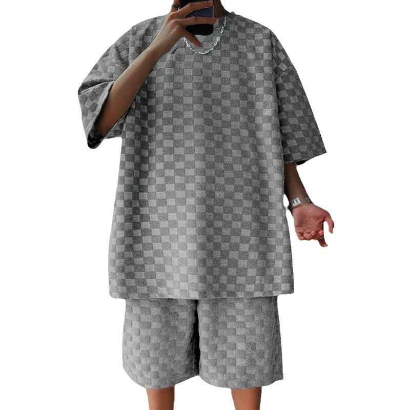 Jacquard Plaid Shorts Suit – Loose Straight Casual Style