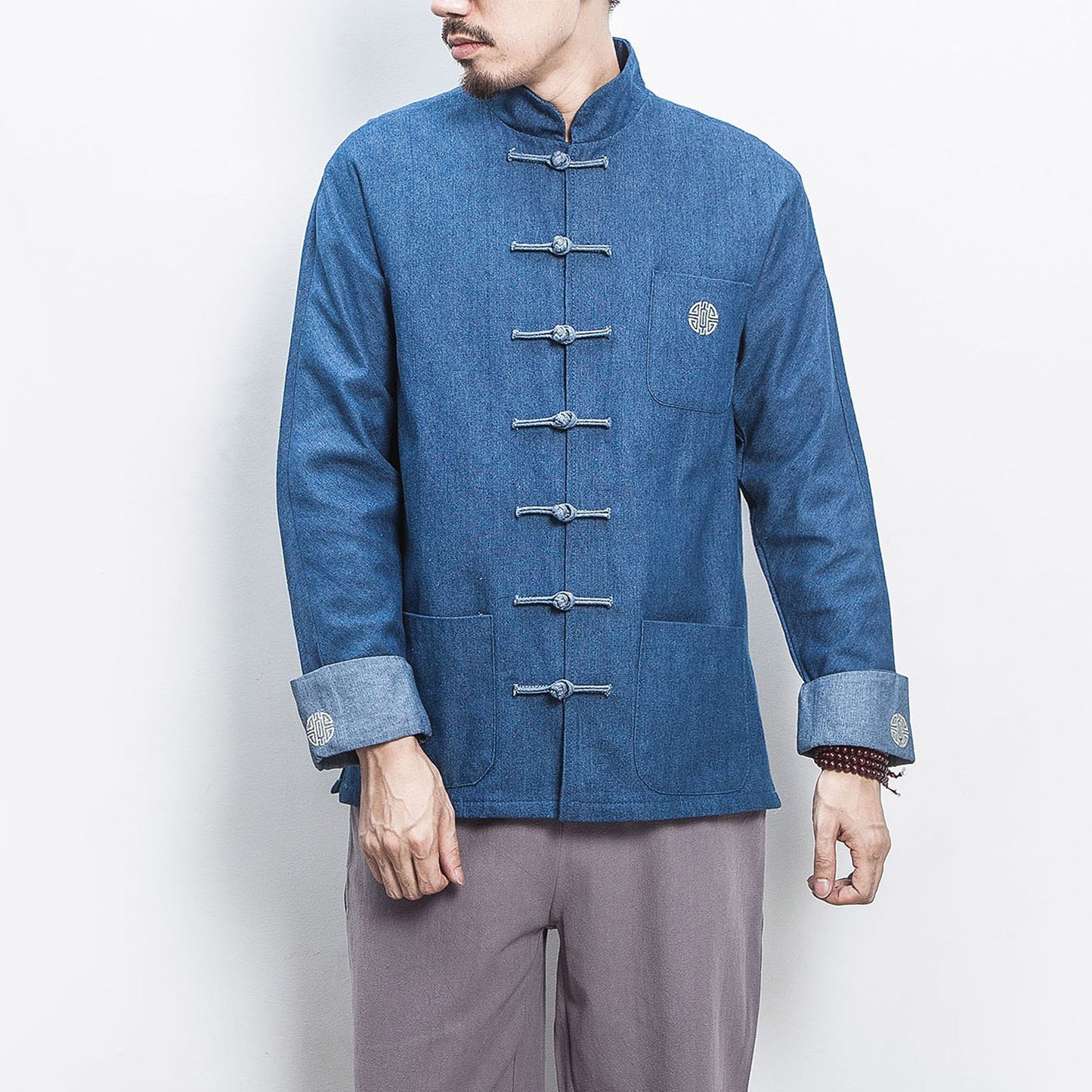 Retro Fashion Hanfu Denim Jacket Cheongsam Top Shirt
