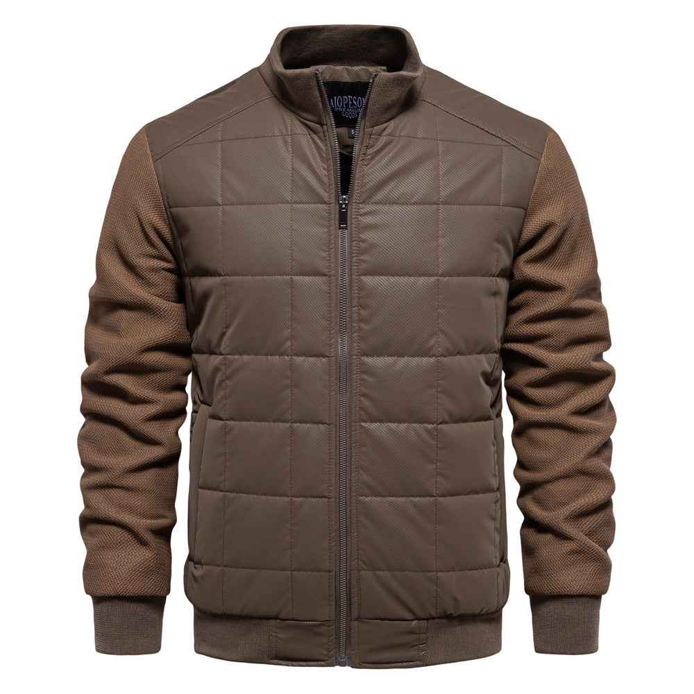 Fashion Stitching Winter Zipper Jacket Men with Stand Collar
