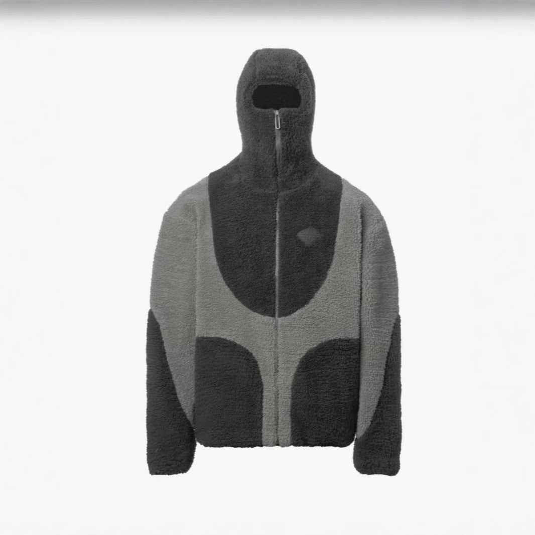 Lamb Wool Hooded Coat for Men - Fashionable Zip-Up Sweatshirt with Patchwork Design