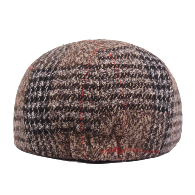 Autumn Winter Men's Plaid Beret Cap Thickened Hat